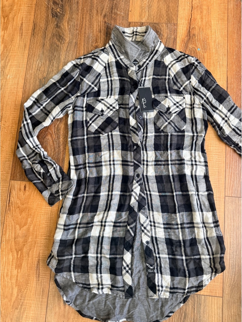 Rails Avery Plaid Tunic Shirt Dress Black White Size M NWT $139 High Low